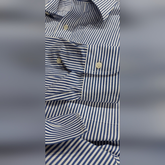 Lauren Ralph Lauren Dress Shirt Men's Size 17.5  36/37 Blue Striped Classic Fit - Picture 4 of 10